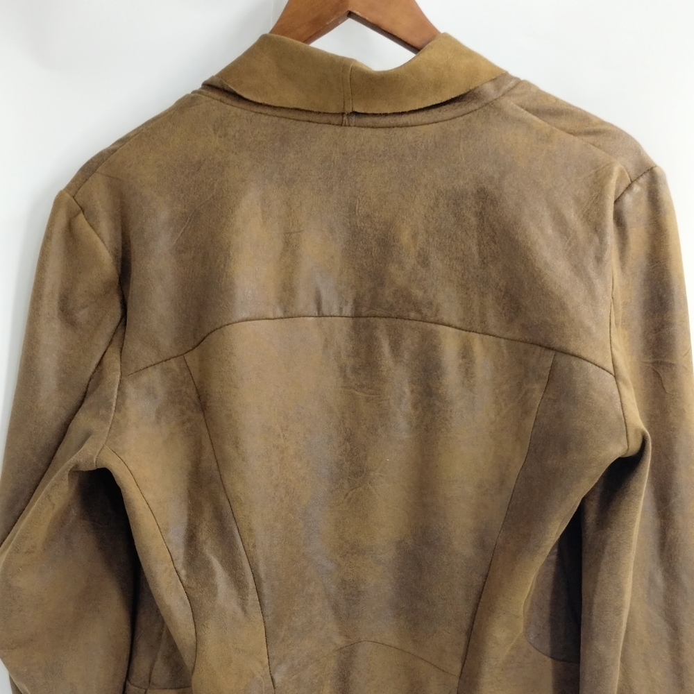 BNCI Vegan‎ Suede Moto Jacket Brown Crackle Zip Drape - Picture 9 of 10
